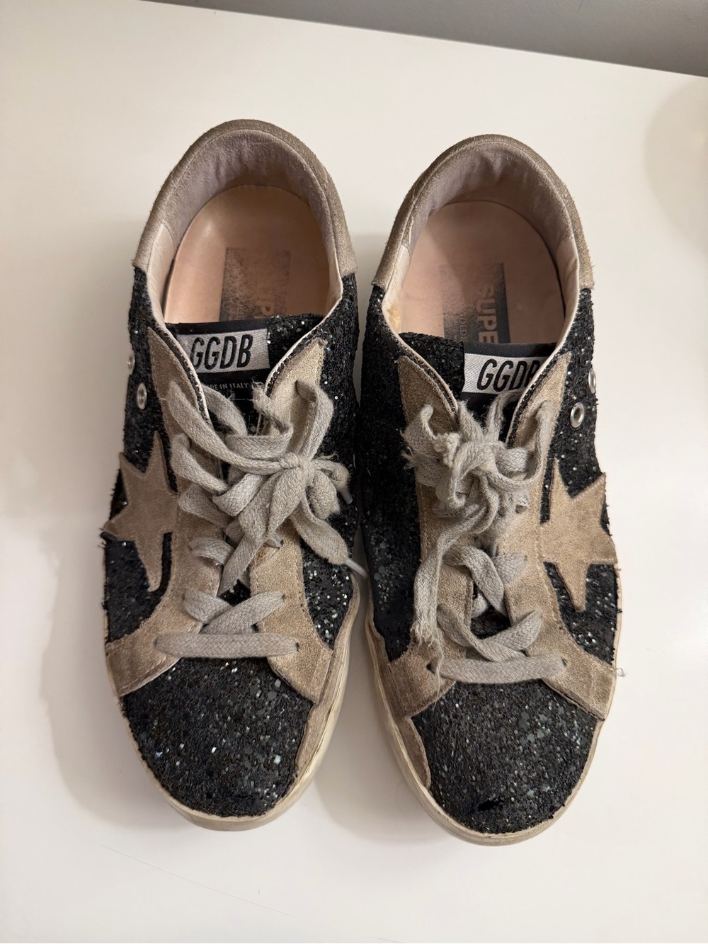Golden Goose Kids Black Glitter Sneakers with Cream Star